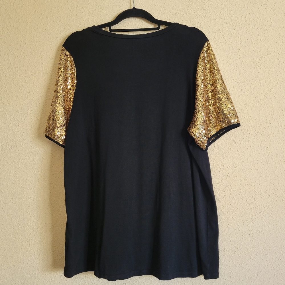 Sunshine & Rodeo black t-shirt with gold sequins sleeves and pocket size 3X - Picture 3 of 8